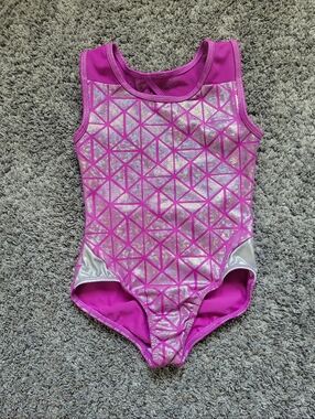 More Than Magic Hot Purple Metallic Geometric One-Piece Leotard Size Xsm 4/5T